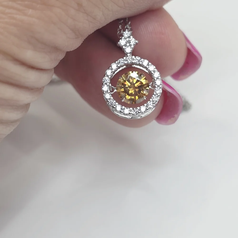 Dainty 1ct. MOISSANITE  Silver Necklace with Gold Gemstone